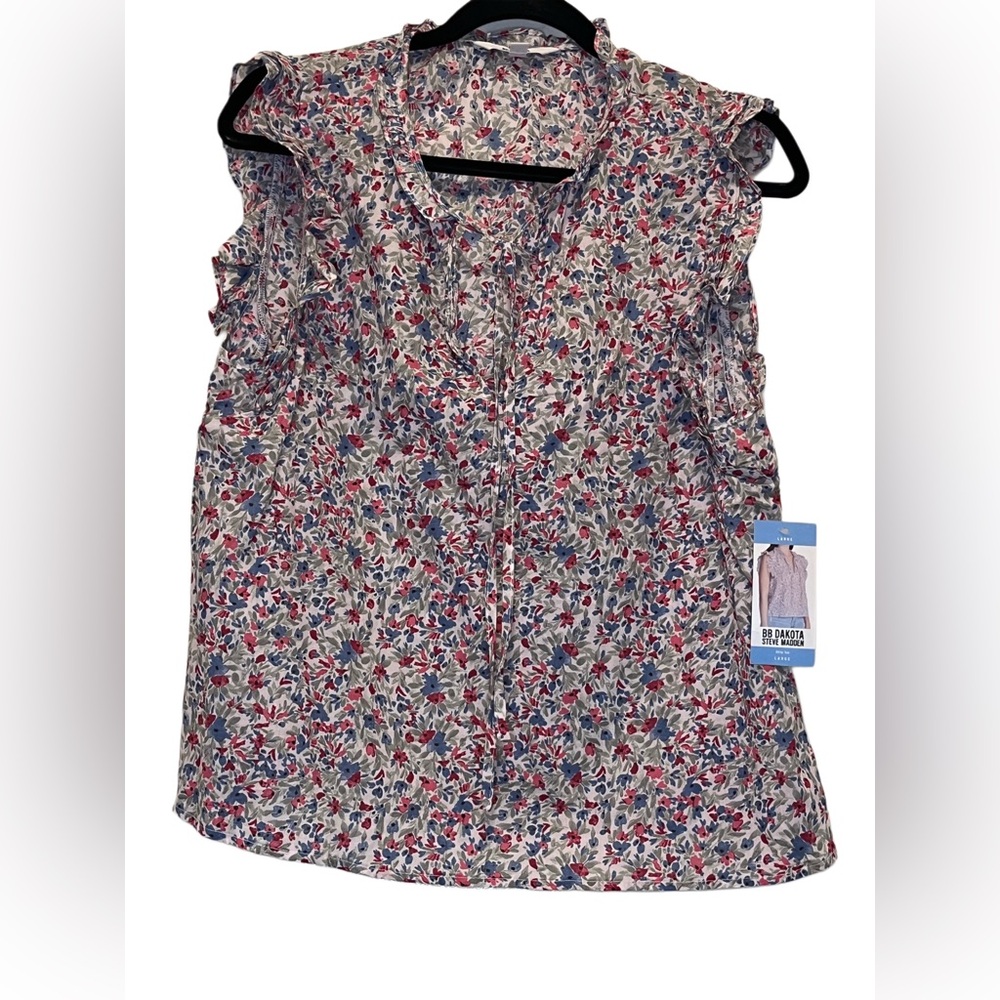 BB Dakota by Steve Madden Floral Ruffle Cap-Sleeve Top size large - Picture 2 of 7